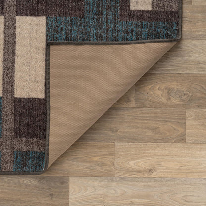 Rugshop Contemporary Geometric Power Loomed Indoor Runner Rug, Cool Slate Abstract Rectangle Design, Non-Slip Backing, Living Room Bedroom Home Office, Easy-Care Spot Clean, 2' x 12' Blue