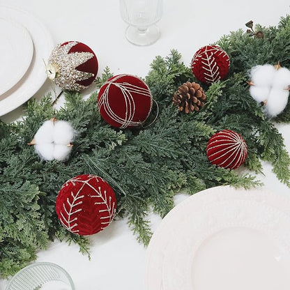 3.15INCH Burgundy Velvet Ornaments for Christmas Tree, 12PCS Glitter Flocked Christmas Ornaments Decorations Balls Set Decor