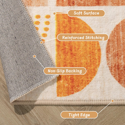 MUJOO 5x7 Area Rugs Boho,Washable Rugs for Living Room Bedroom Dining Room,Large Throw Floor Carpet Non Slip Soft Modern Abstract Bohemian Orange