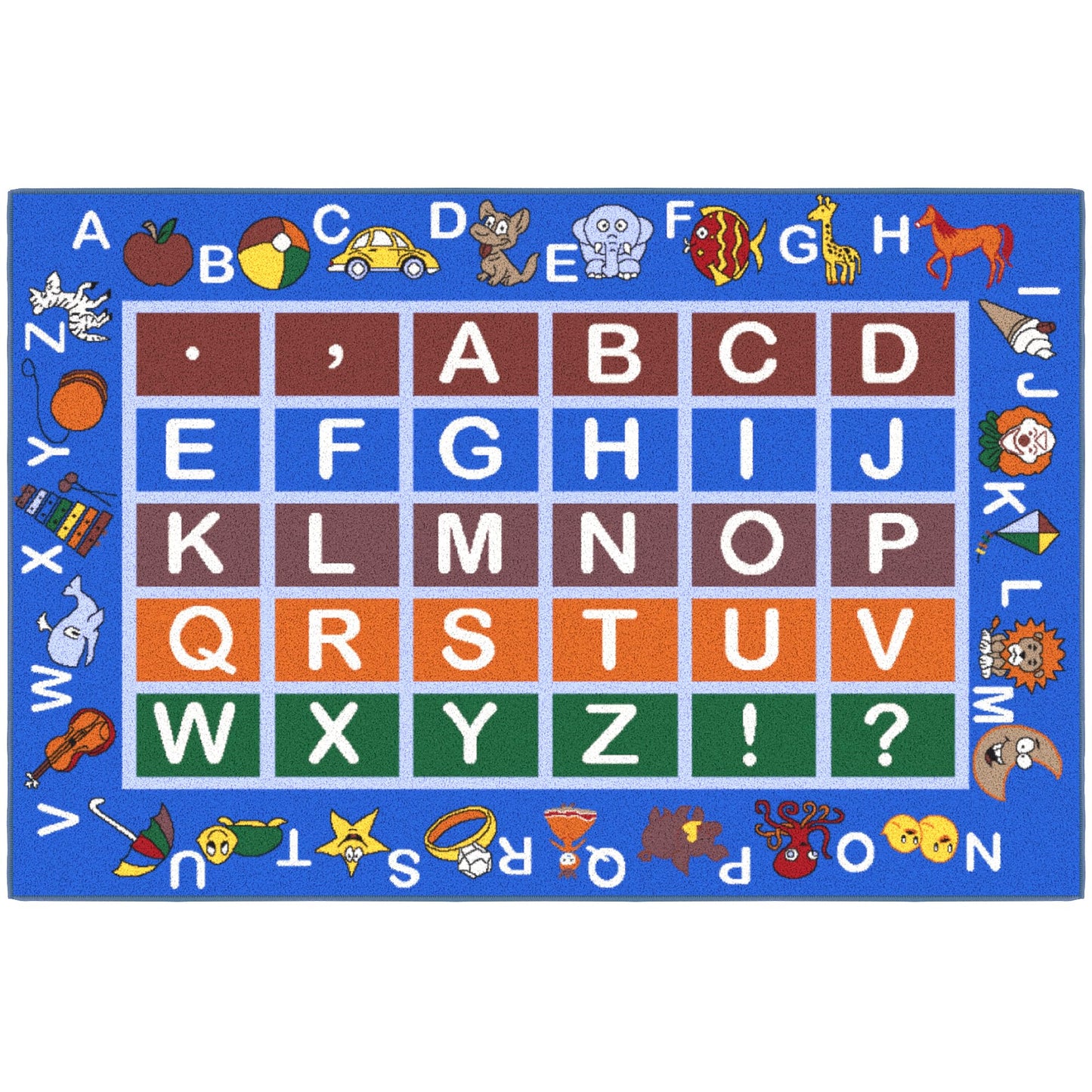 Ottomanson 3'3" x 5' Alphabet Kids Rug - Educational ABC Play Mat for Playroom, Bedroom, Daycare & Classroom - Fun & Interactive Learning Carpet - Durable & Non-Slip for High-Traffic Areas, Blue