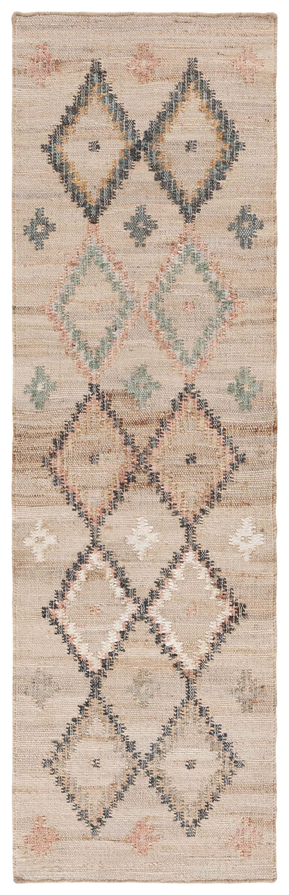 SAFAVIEH Kilim Collection Runner Rug - 2'3" x 8', Natural & Blue, Handmade Moroccan Boho Jute & Cotton, Ideal for High Traffic Areas in Living Room, Bedroom (KLM753A)