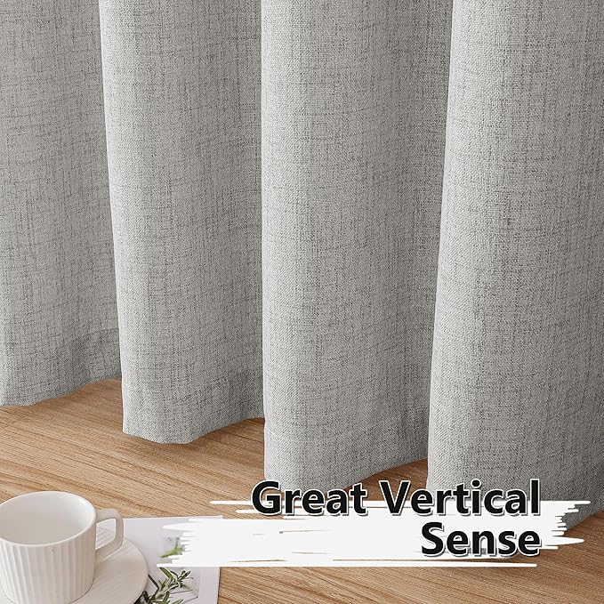 Tollpiz Linen Curtain Bedroom Rod Pocket Semi Sheer Curtains Burlap Light Filtering Thick Linen Drape for Living Room, 38 x 84 inches Long, Silver Grey, Set of 2 Panels