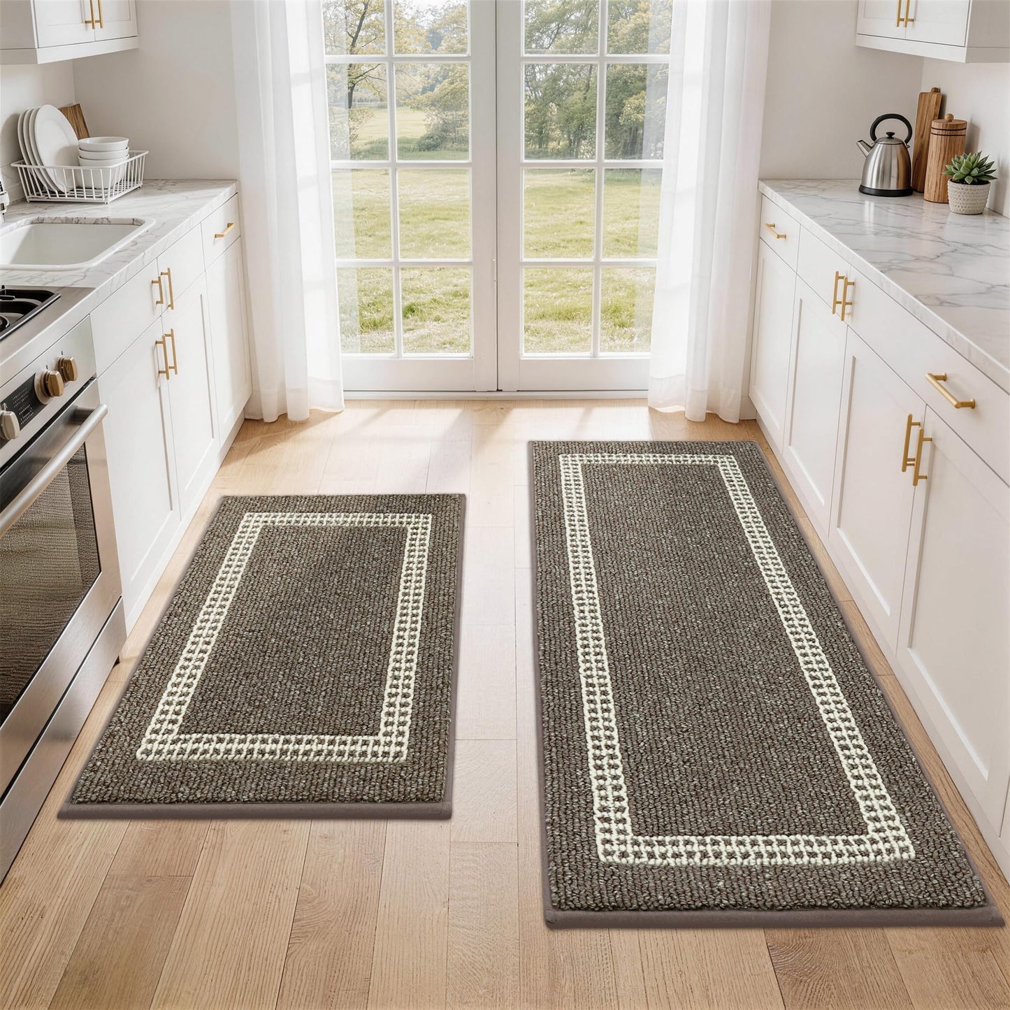 COSY HOMEER Kitchen Rugs Non-Slip 20x30/20x48 Inch Thick Polypropylene Standing Mat for Home Machine Washable, Brown