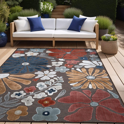 Beverly Rug Outdoor Rug 8x10 Modern Floral Tropical Area Rugs for Outdoor and Indoor Patio Easy to Clean Non Shedding Living Room Porch Garden Washable Outside Carpet (8 x 10 Terracotta)