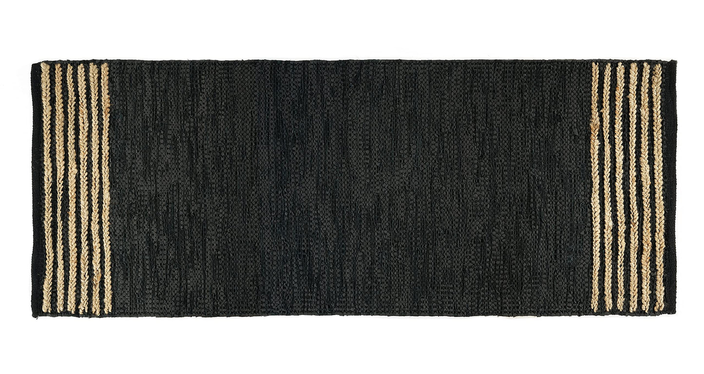 GRUHUM Jute Runner Rug 2'6"x 8' ft Natural Fiber Leather Black Jute Area Rug Handwoven Boho Farmhouse Braided Rustic Vintage Ecofriendly Indoor Rugs for Kitchen Living Room Bedroom Hallways Entryways