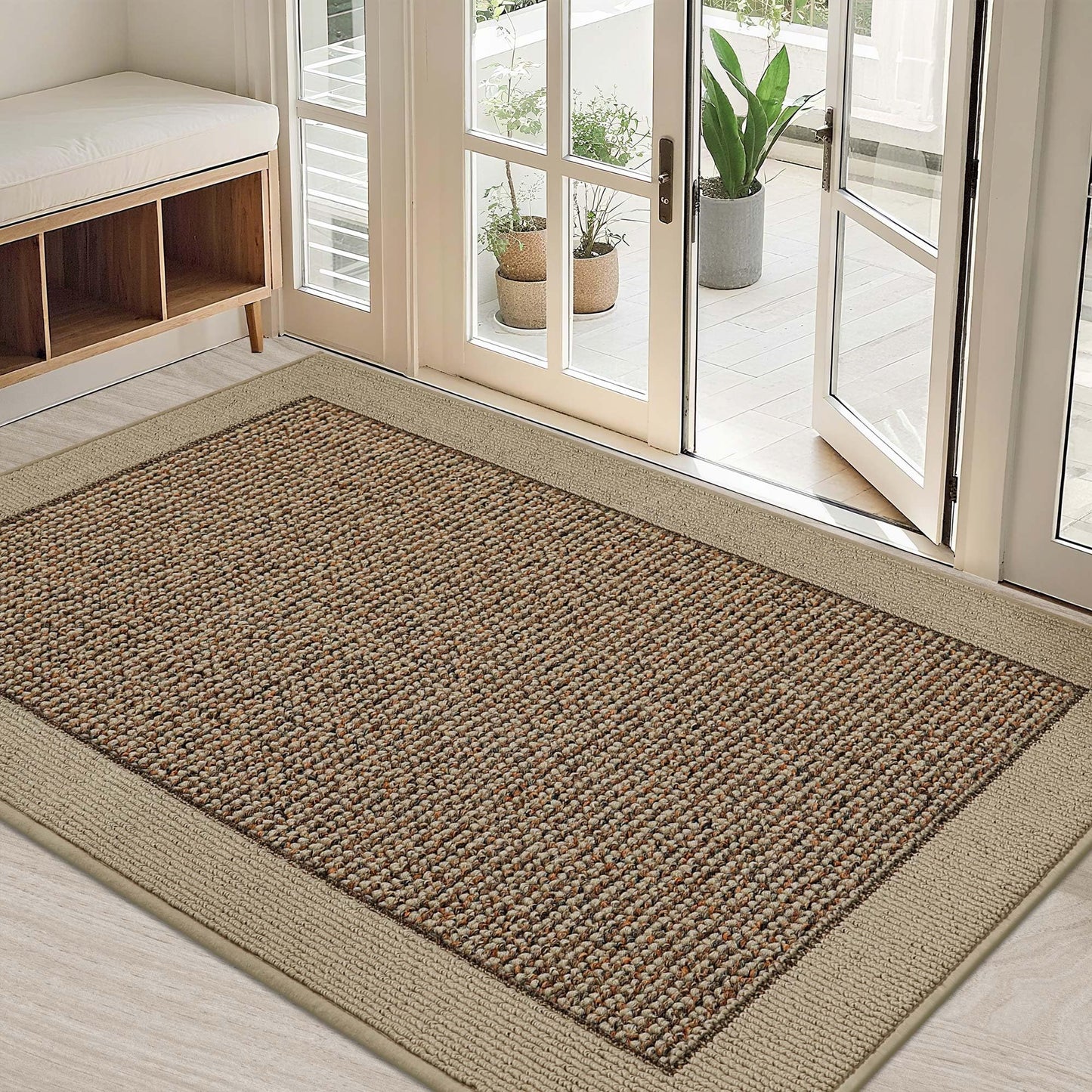 BEQHAUSE Indoor Door Mat 32" x 48", Dirt Trapper Door Mats Non-Slip Entryway Rugs Washable, Trap Dirt Absorbent Welcome Mat, Low Profile Floor Mats for Front Back Door and Entryway, Taupe