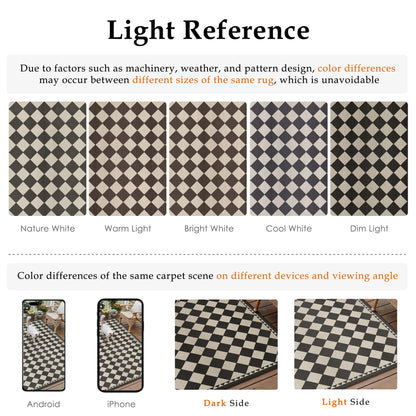 HUGEAR 5x8 Outdoor Rug Black/Beige Linen-Look Fabric Checkered Area Rug High Traffic Stain Resistant Easy Clean Durable Rugs for Indoor/Outdoor Patio Deck Balcony Porch Garden Courtyard