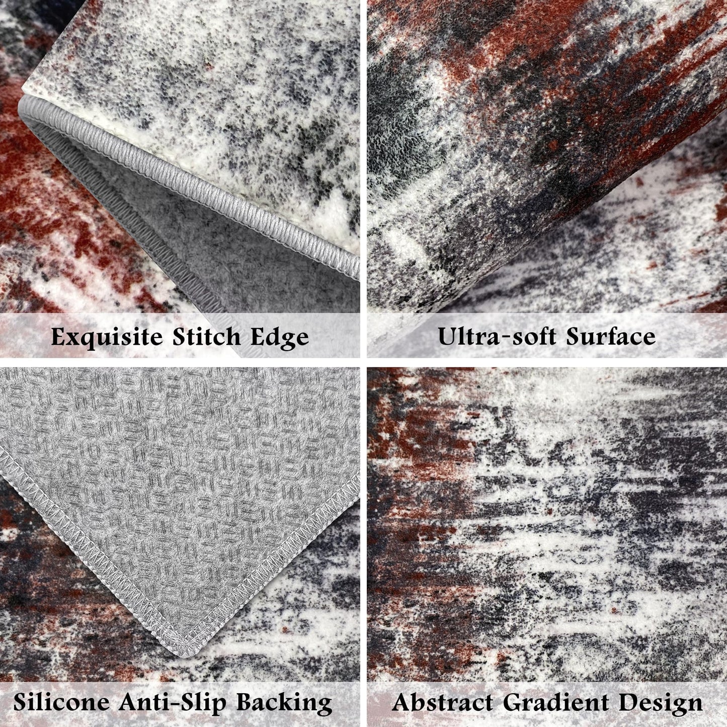 Tritard Upgrade Non Slip Kitchen Rugs Sets of 3 Washable Kitchen Mats for Floor Abstract Kitchen Runner Rug Soft Floor Mat Set Kitchen Carpet Rugs for Hallway, Laundry, Entryway, Office, Rust Red