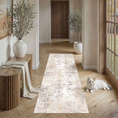 WondRg Kitchen Rug Set of 3 Washable Beige Grey Abstract Kitchen Mats for Floor Non-Slip Kitchen Runner Rug Soft Low Pile for Bathroom Laundry Hallway Sink Entryway