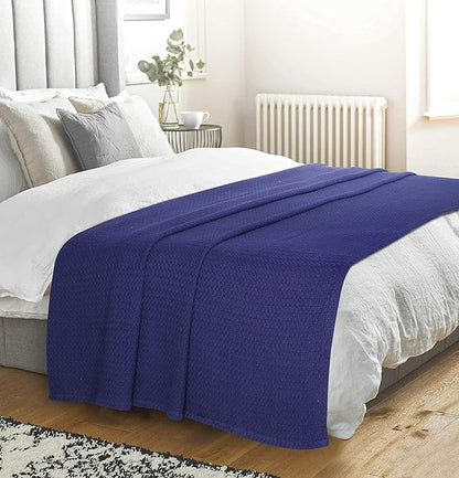 Elvana Home 100% Cotton Bed Blanket, Breathable Bed Blanket Twin Size, Cotton Thermal Blankets Twin, Perfect for Layering Any Bed for All Season, Navy Blue