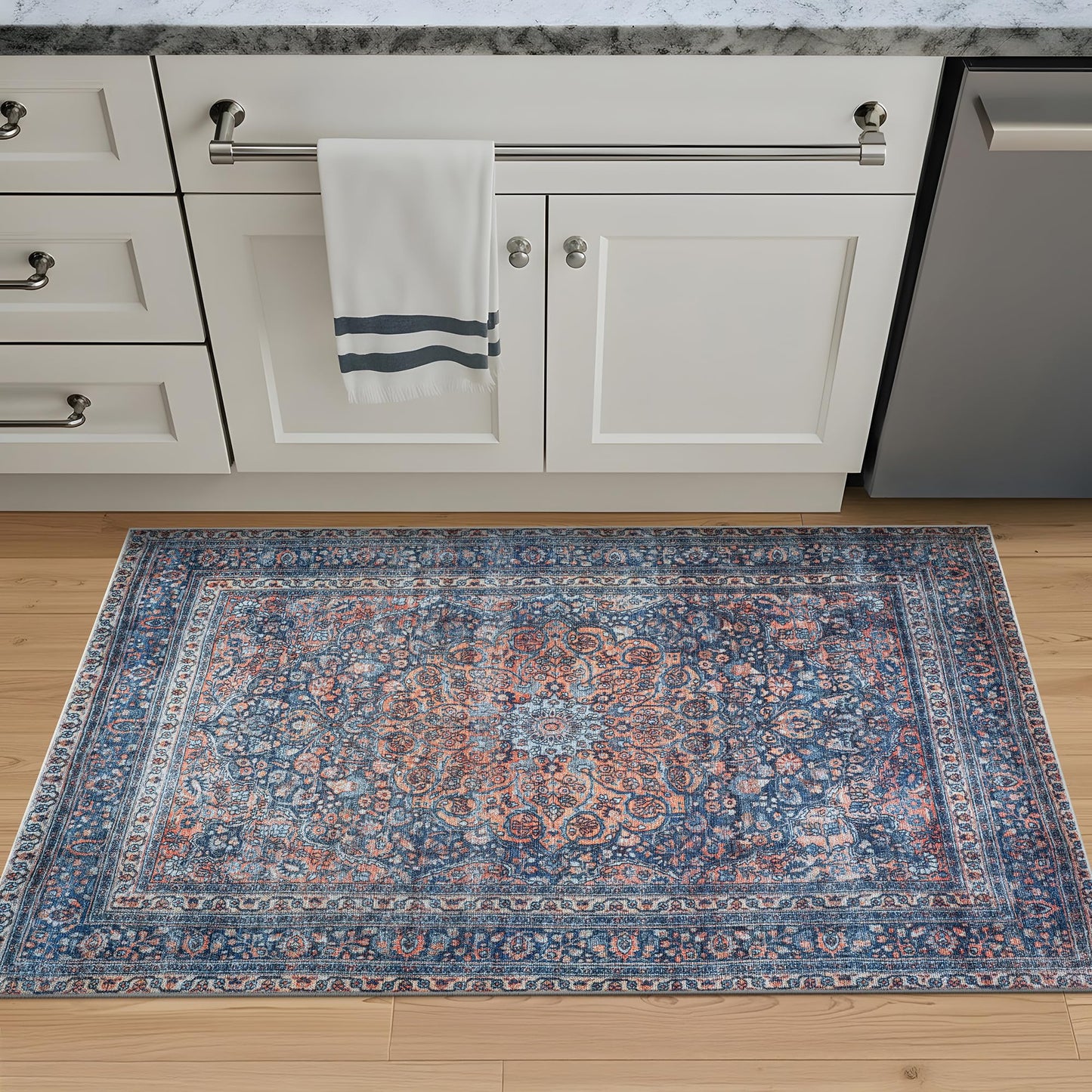 Bloom Rugs Washable Non-Slip 3' x 5' Rug - Multicolor Traditional Medallion Area Rug for Living Room, Bedroom, Dining Room, and Kitchen - Exact Size: 3' x 5'