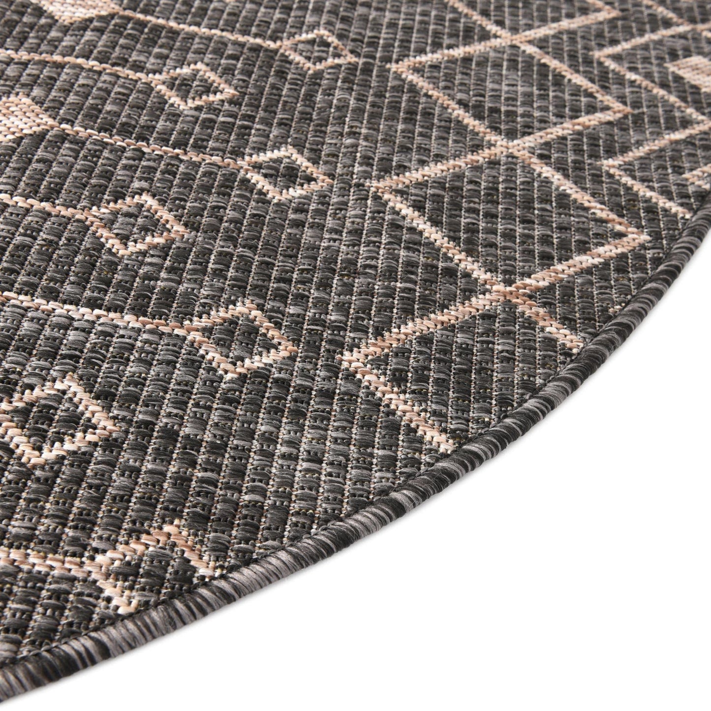 Unique Loom Outdoor Trellis Collection Area Rug - Tribal Trellis (5' 3" Round, Charcoal Gray/ Natural)