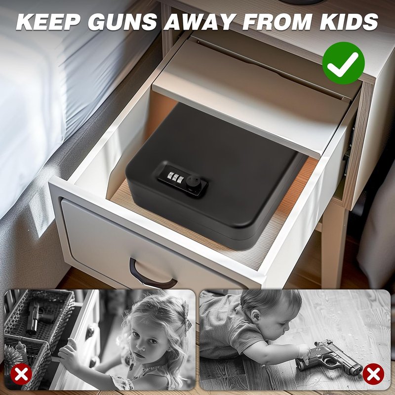 Portable Gun Safe for Pistols - Compact Handgun Lock Box with Combination & Key Lock | Large Size for Travel, Home, Car