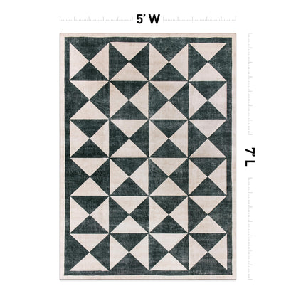 Rugshop Geometric Diamond Washable Non Slip Area Rug 5' x 7' Cream