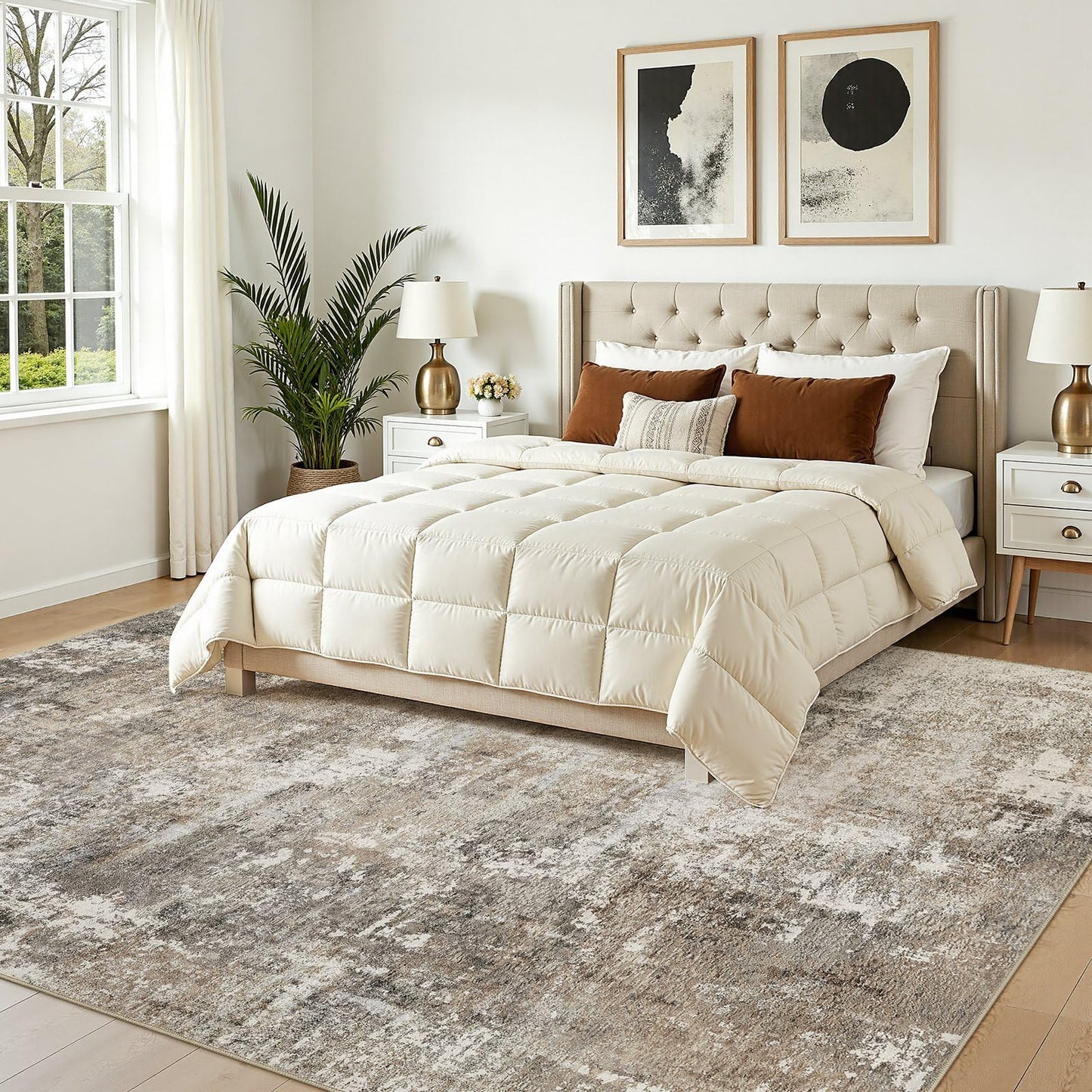 Jessibou Area Rugs 5x7 Living Room: Washable Large Abstract Modern Neutral Rugs Soft Non Slip Stain Resistant Low Pile Carpet for Bedroom Dining Nursery Home Office Room Home Decor - Brown Grey