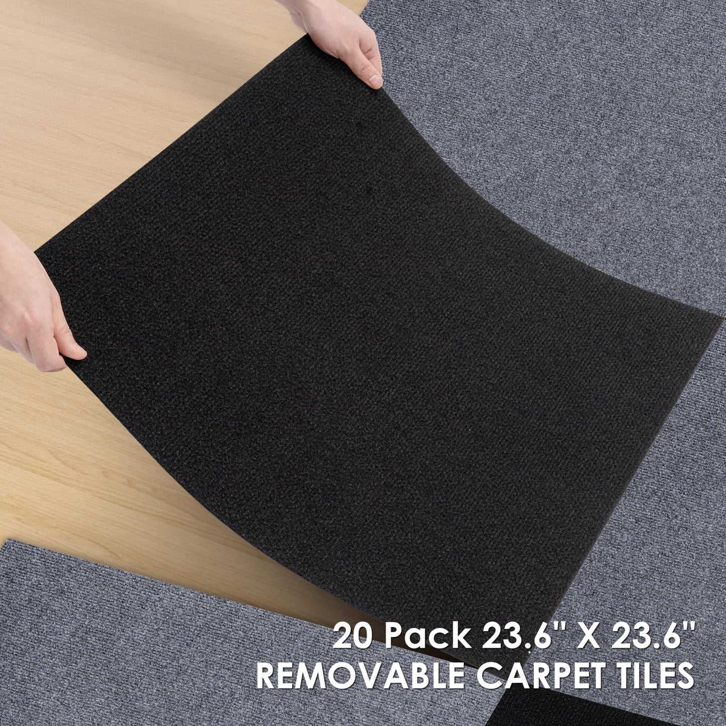 VallisCo Carpet Tile 20 Pack 24” X 24” Self Adhesive Carpet Floor Tiles Anti-Slip Squares Peel and Stick Floor Tile DIY Installation for Bedroom(Black)