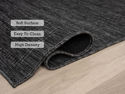 RUGGERRUGS Diana Textured Foldable Indoor Outdoor Rug, 5x7, Weather Resistant, Easy Clean, UV Resistant, Modern Bordered Patio Carpet for Porch, Deck, Backyard, Living Room (5' x 7', Charcoal)