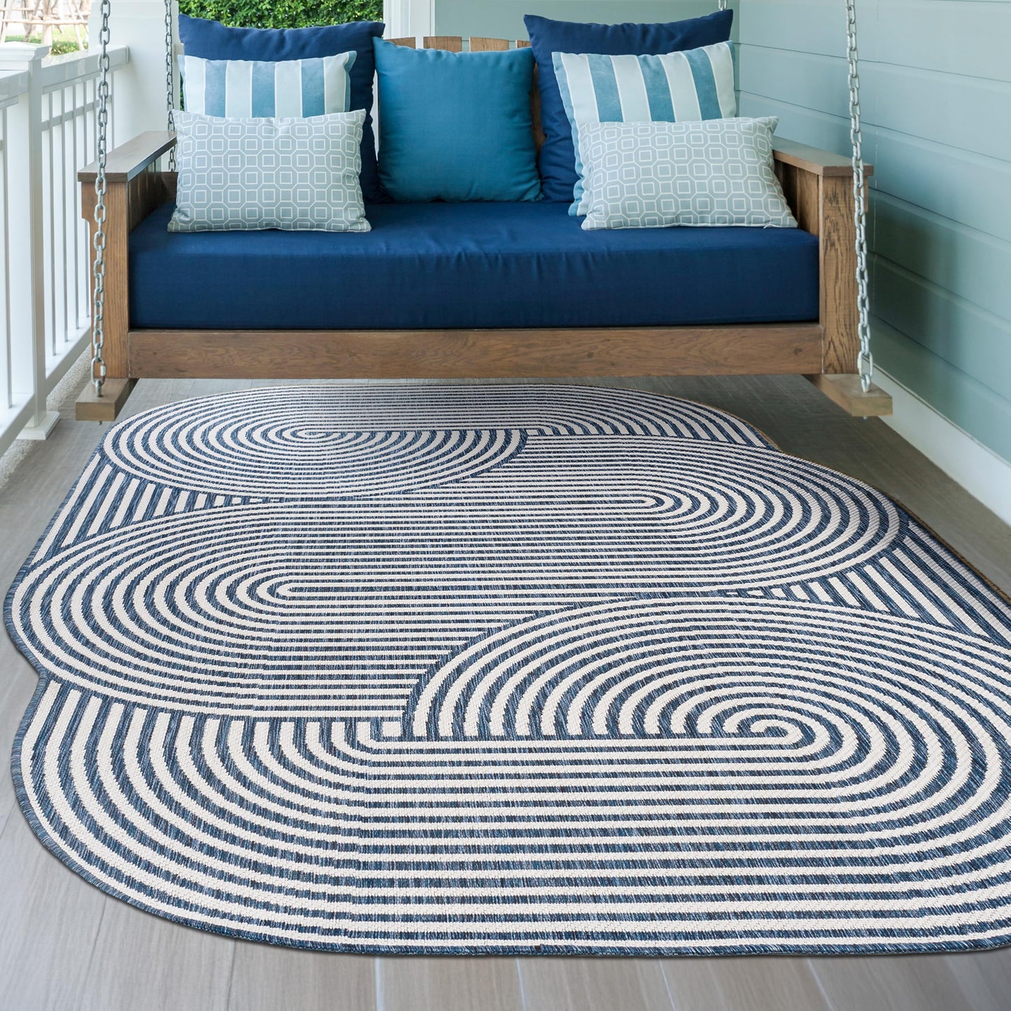 JONATHAN Y Geometric Arch Stripe Indoor Outdoor Area Rug 9X12 Cream/Navy, Margot Modern for Backyard, Patio, Porch, Easy-Cleaning, High Traffic, Pet-Friendly, Non-Shedding (SHP201C-9)