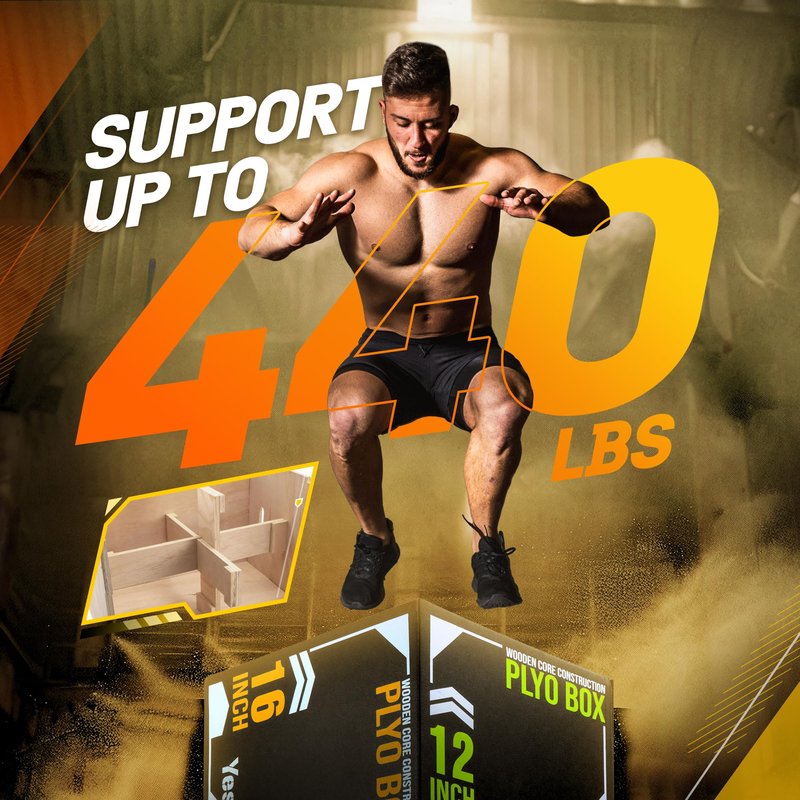Yes4All 3-in-1 Soft-Padded Plyo Box With Wooden Core, Non-Slip Multi-Use Cushioned Plyometric Jump Box with Vinyl Cover for Jumping, Conditioning, Strength Training, 24" x 20" x 16"