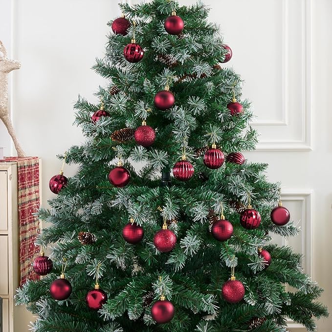 JOIEDOMI 24 Pcs Burgundy Red Christmas Balls Ornaments Set, 2.36" Christmas Tree Ornaments Shatterproof, Xmas Balls Hanging Decorations for Tree Wreath Garland Holiday Wedding Indoor Party Decor