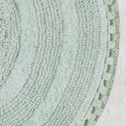 Laura Ashley Camilla 100% Cotton Oval Bath Mat with Crochet Border, Soft & Absorbent, Light Green 21" x 34" Bathroom Rug