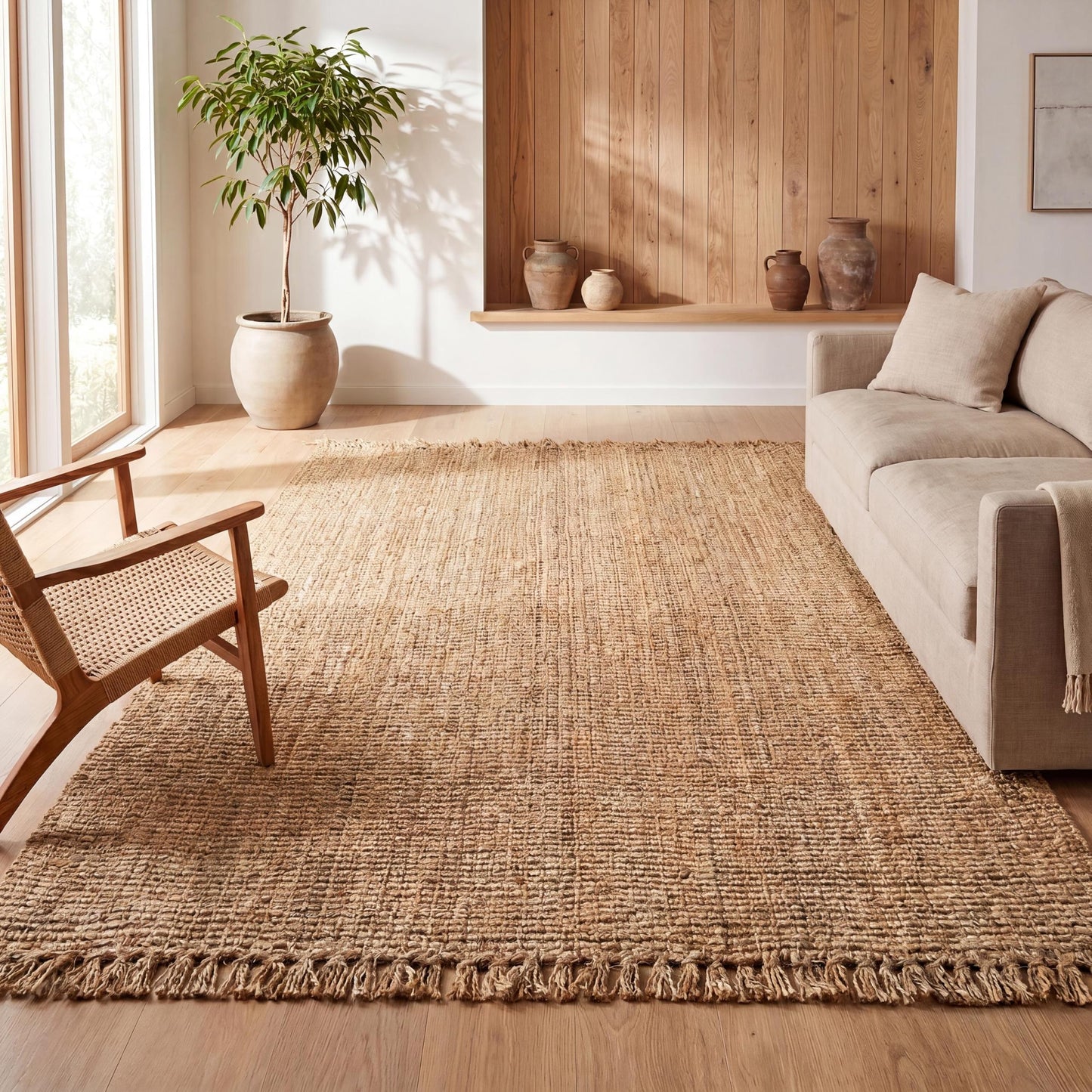 JONATHAN Y Handwoven Jute Fringe Natural Indoor Area Rug, 5x8, Pata, Bohemian, Rustic, Cottage, Easy-Cleaning for Living Room, Bedroom, Kitchen, Non-Shedding (NRF103A-5)