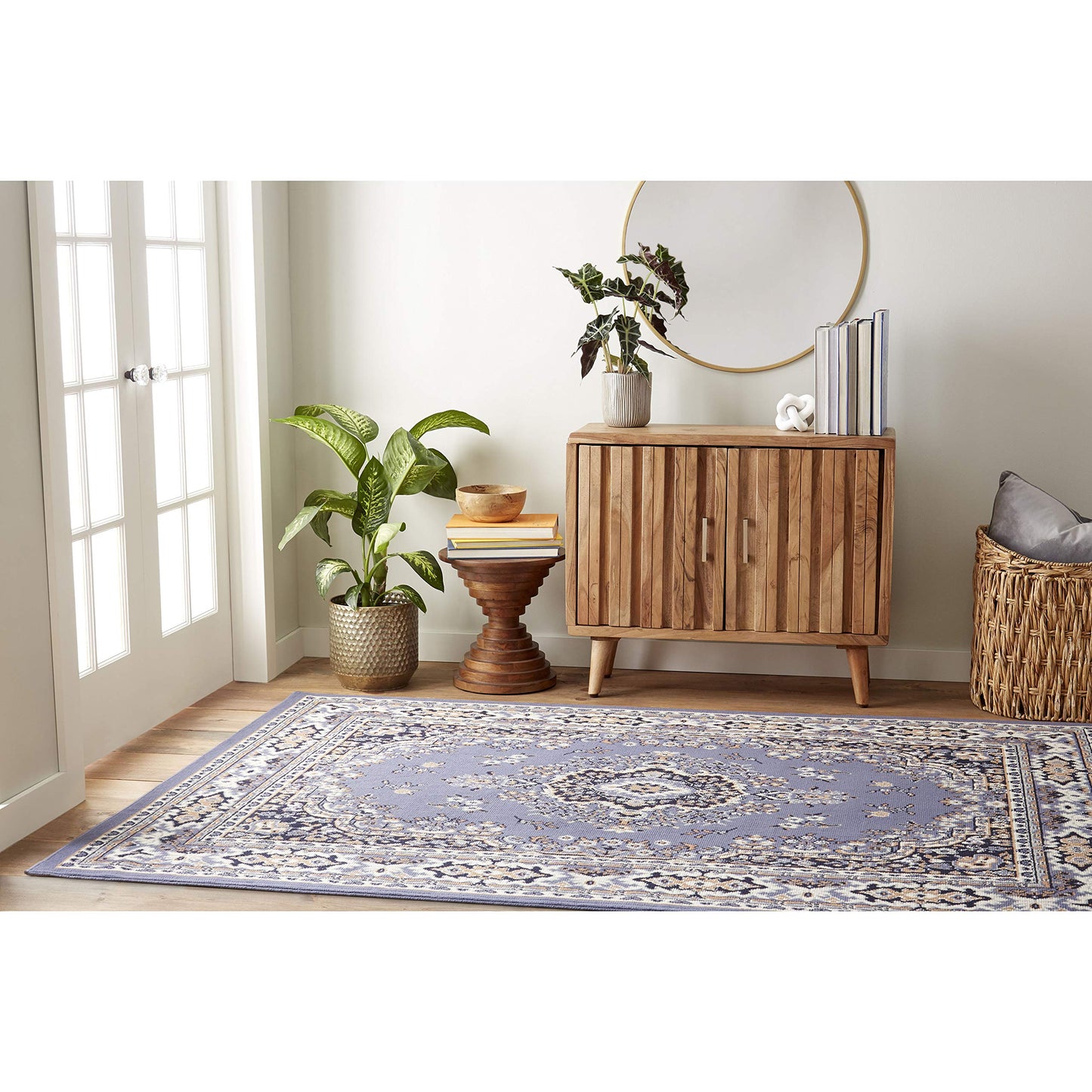 Home Dynamix Premium Sakarya Traditional Medallion Area Rug, Country Blue/Brown, 3'7"x5'2"