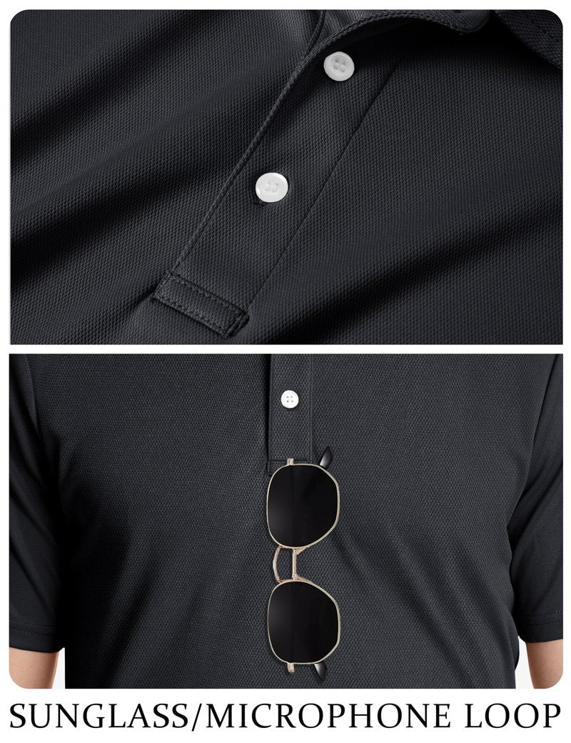 TACVASEN Mens Golf Shirt Dry Fit Mens Polo Shirts Short Sleeve Performance Golf Polos for Men with Collar Work Shirts Black, L