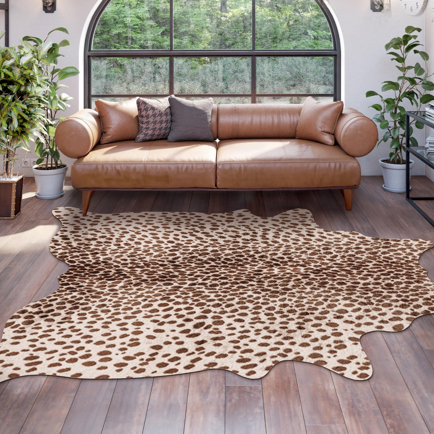 WARM HAVEN Leopard Print Rug, Cowhide 4.6x5.2 Feet Cheetah Print Faux Animal Skin Rug Cow Hide for Bedroom Animal Hide Cow Shaped Antelope Multicolor