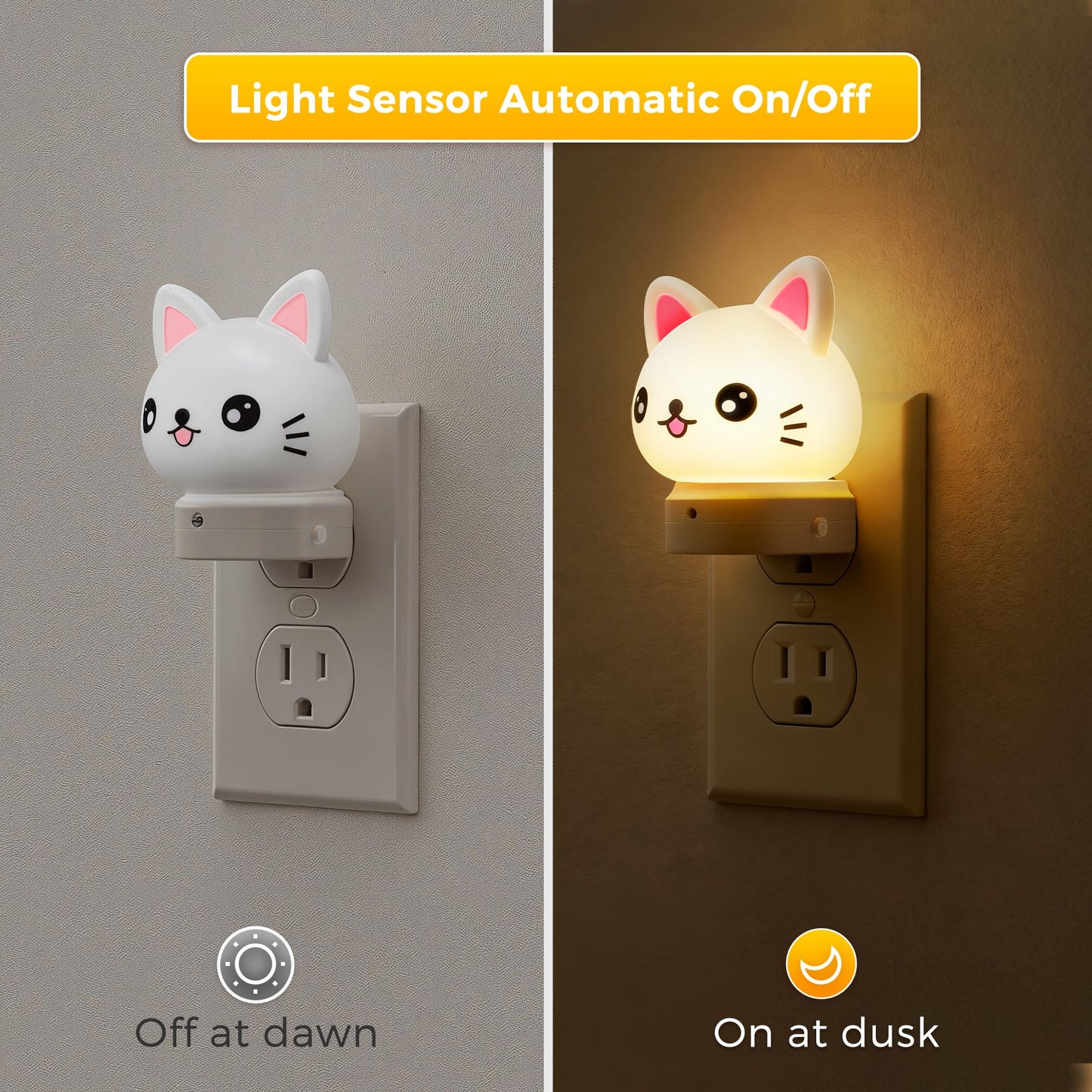 L LOHAS LED Plug in Night Light for Kids,2-Pack 3D Cute Cat Night Lights with Dusk to Dawn Sensor, RGB+Soft White 3000K Cat Night Light,Christmas Birthday Gift Nightlight for Kids,Room Decor