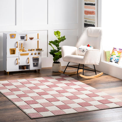 nuLOOM Aubrey Checkered Kids Area Rug, 4x6, Pink