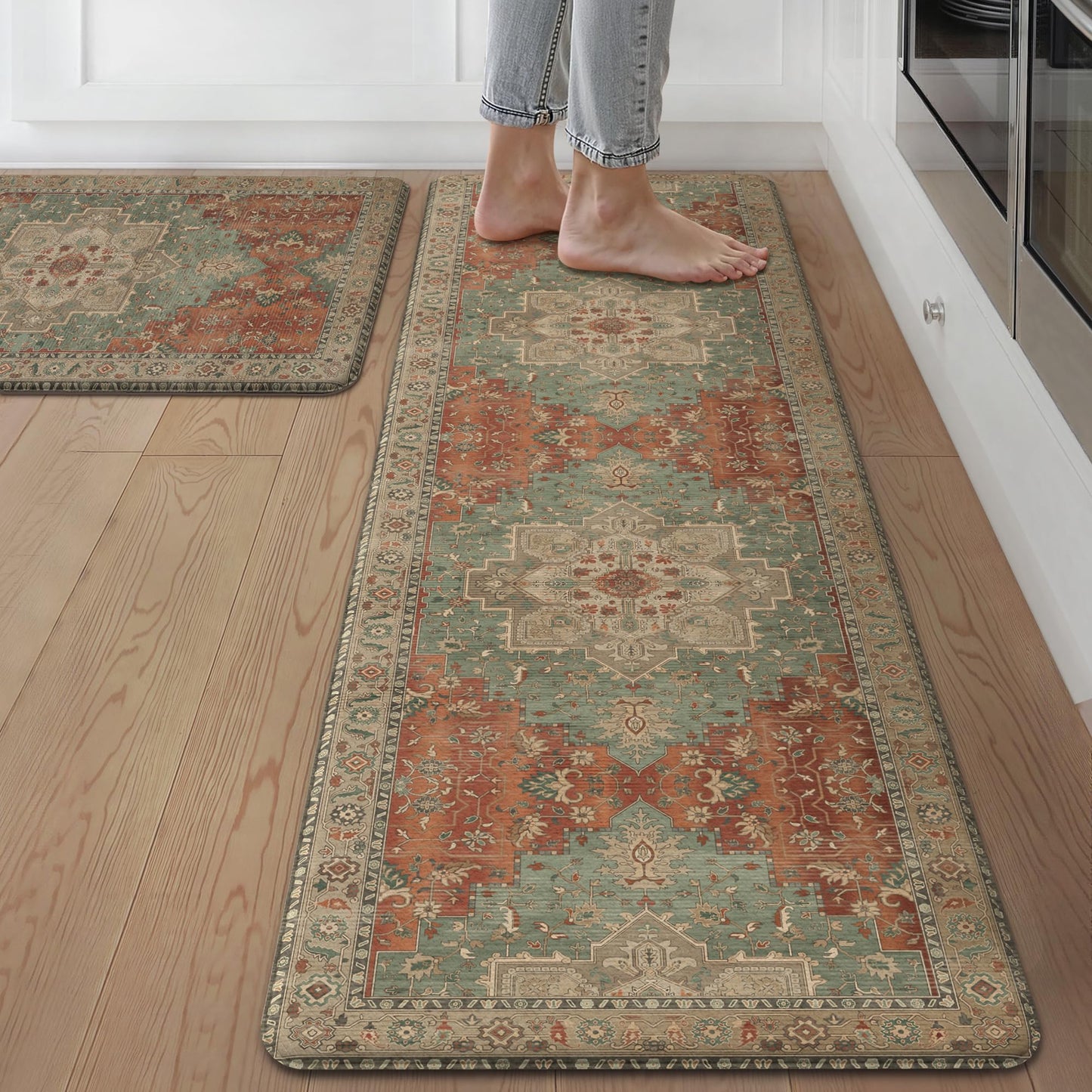 GENIMO Kitchen Mats for Floor 2PCs, Washable Anti Fatigue Mat for Cushioned, 17.3"x59"+17.3"x30", Waterproof Kitchen Rugs, Non Slip Comfort Standing Mat Rug for Home, Sink, Laundry, Multi