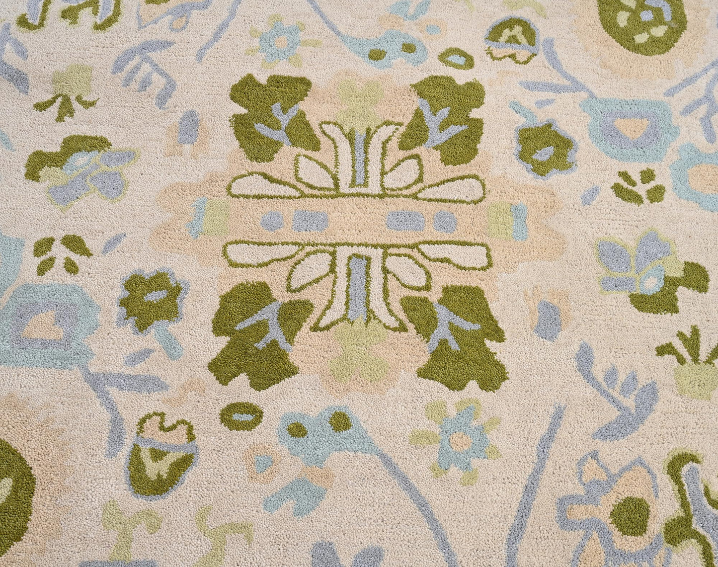 Handmade Oushak Wool Area Rug | Floral and Botanical Patterns in Soft Blue and Green | Luxurious Thick Pile for Living Room, Bedroom & Dining Room Decor (Blue & Green, 4' x 6')