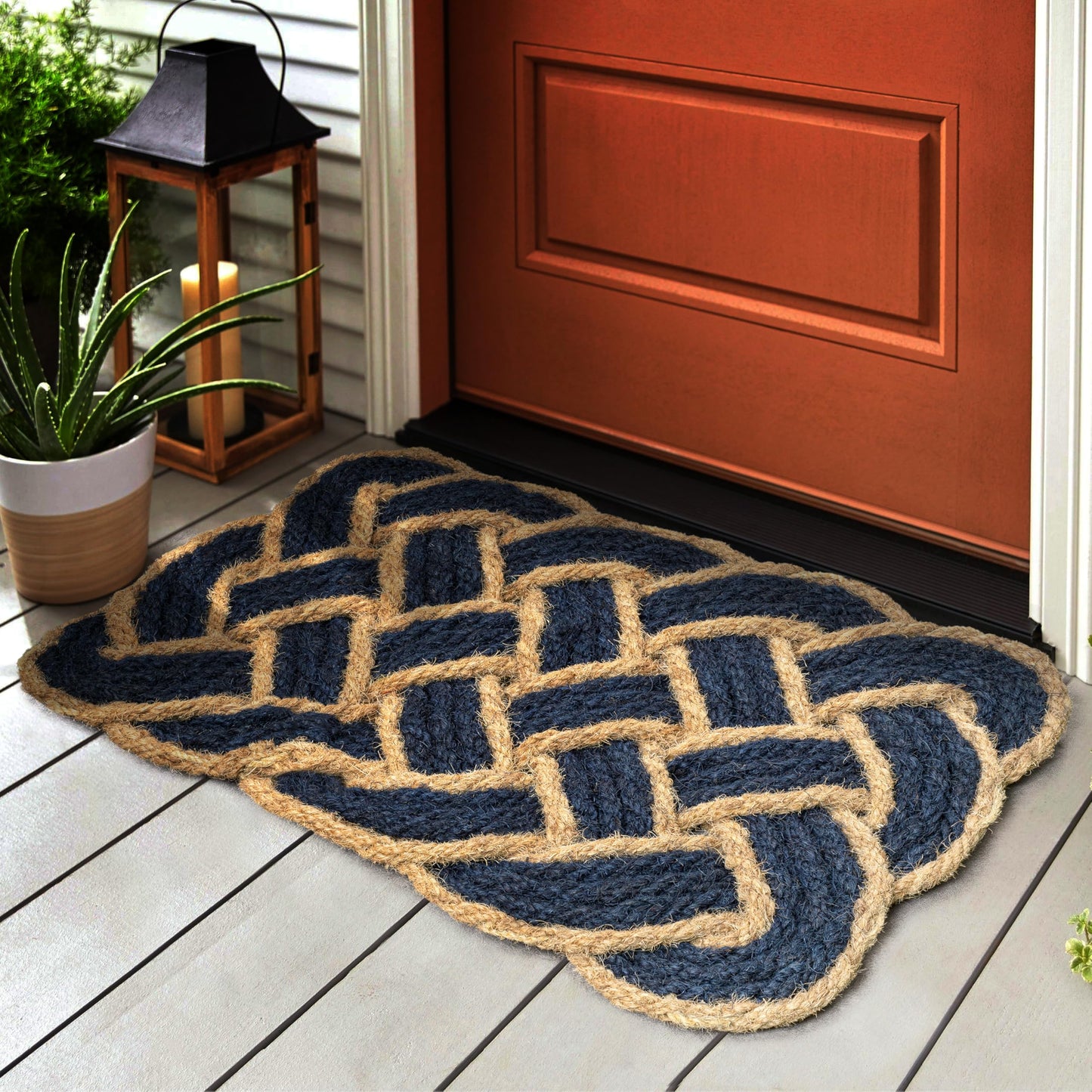 JONATHAN Y Scalloped Basketweave Coir Indoor Outdoor Mat 18"X30" Navy/Bleach Set of 2, Maeve Coastal for Backyard, Patio, Porch, Easy-Cleaning, High Traffic, Pet-Friendly, Non-Shedding NRF100D-1830-S2