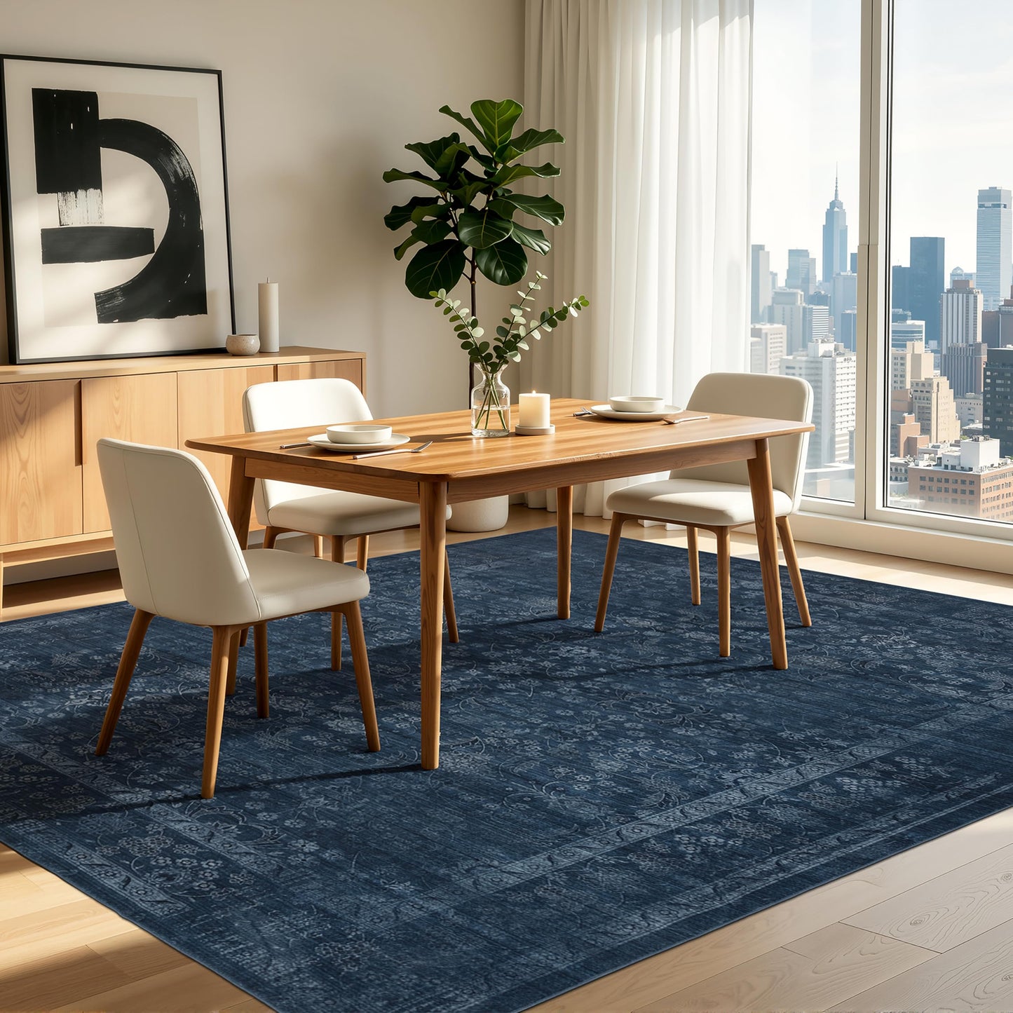 Ruaruarug Area Rug 8'×10', Non Slip Machine Washable Ultra Soft Stain & Fade Resistant, Pet & Kids Friendly, for Living Room/Bedroom/Kitchen/Classroom, Dark Blue