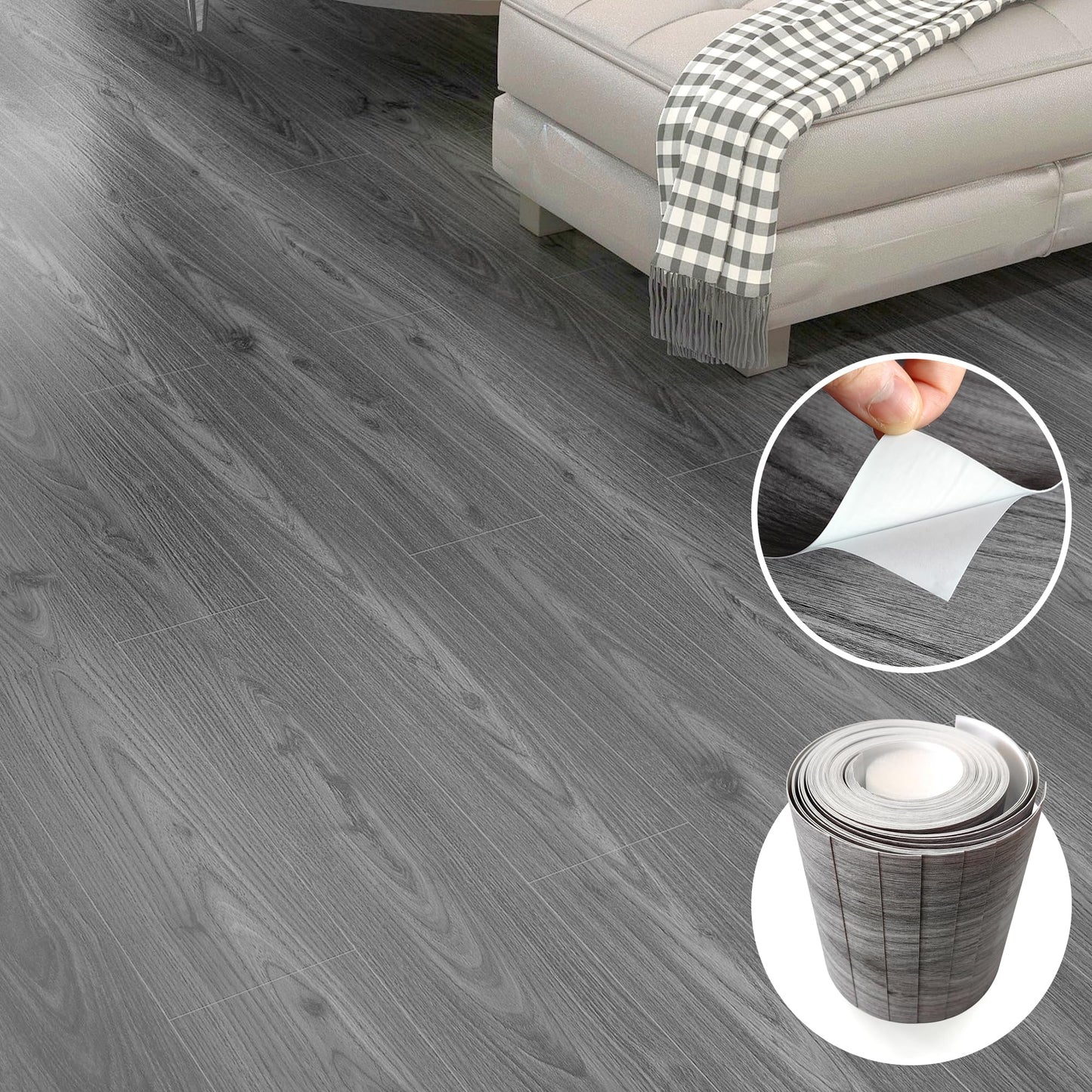 Lareko 54 Sq.Ft,Wood Peel and Stick Floor Tiles,36 Pack Grey Vinyl Flooring Roll,36"×6" Adhesive Waterproof and Non-Slip Laminate Flooring for Renters Bathroom, Living Room ((Nature Grey)