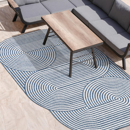 JONATHAN Y Geometric Arch Stripe Indoor Outdoor Area Rug 9X12 Cream/Navy, Margot Modern for Backyard, Patio, Porch, Easy-Cleaning, High Traffic, Pet-Friendly, Non-Shedding (SHP201C-9)
