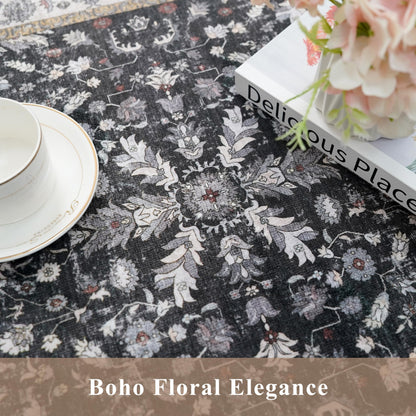3-Piece Washable Kitchen Rug Set of 3 with Runner – Non-Slip Boho Kitchen Mats for Hardwood Floor, Sink & Entryway & Bathroom, Home Decor (Black,2x3+2x4+2x5)