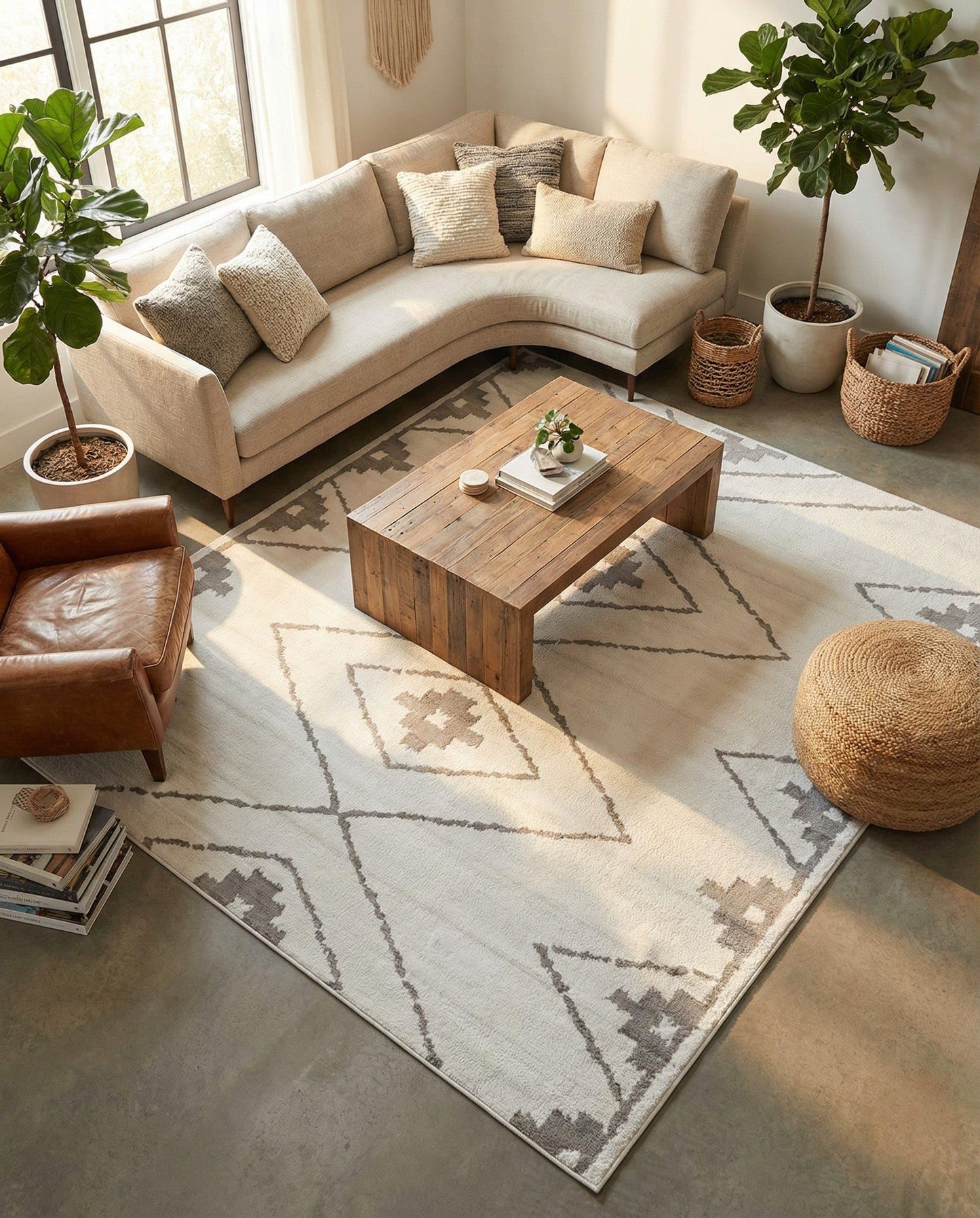 Rugs.com - Oslo Rug – 10 Ft Square Ivory Easy-Clean Stain-Resistant Rug Modern Geometric Design for Living Rooms, Bedrooms, and Dining Areas