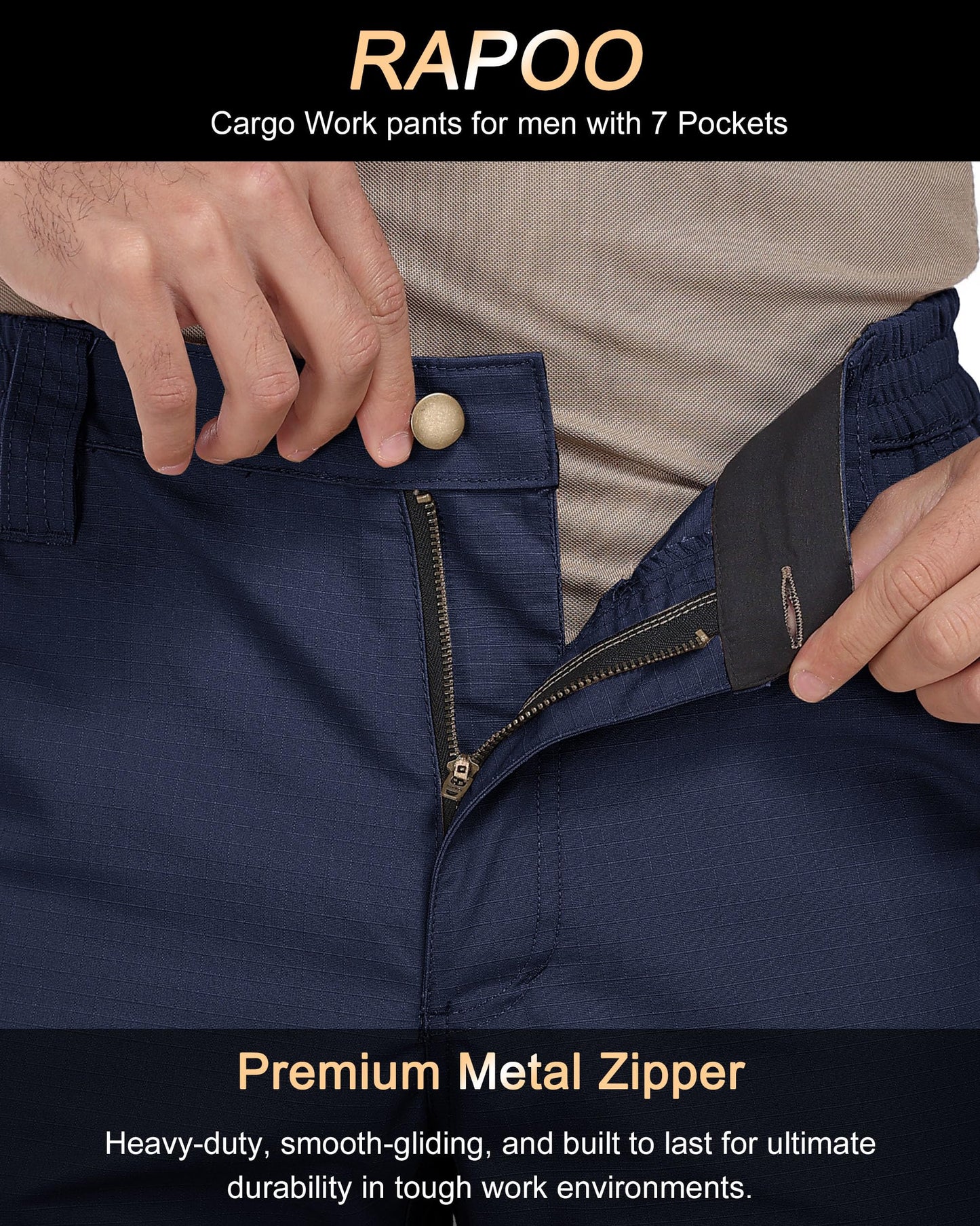 Rapoo Tactical Pants for Men Cargo Working Fishing Hiking Pants for Men with Pockets Mens Construction Outdoor Pants Navy 32Wx34L