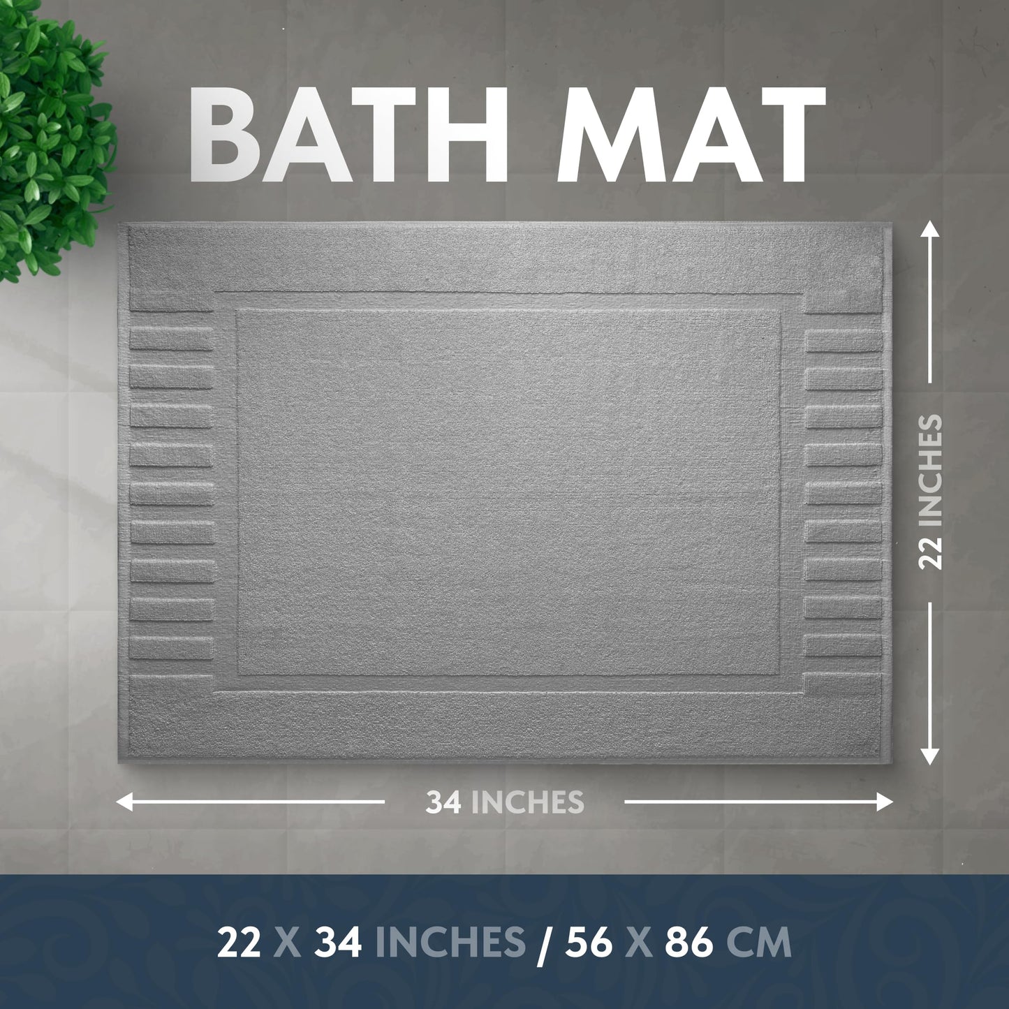 White Classic Luxury Bath Mat Floor Towel Set - Absorbent Cotton Hotel Spa Shower/Bathtub Mats [Not a Bathroom Rug] 22"x34" | 2 Pack | Light Grey