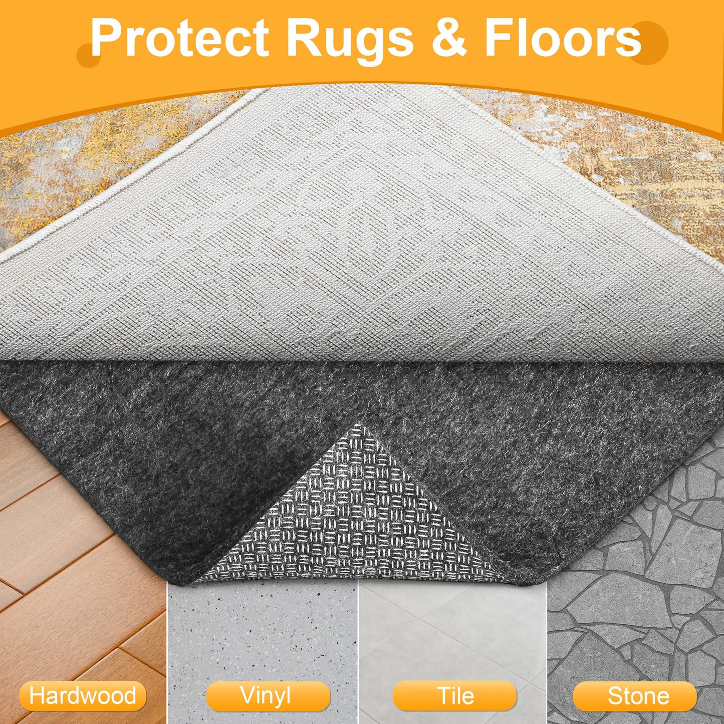 5x7 Non Slip Rug Pad Gripper, 1/4" Thick Cushioned Carpet Pads for Hardwood Floors, Felt and Silicone Backing, Under Area Rugs Anti Skid Mat Keep Rugs in Place