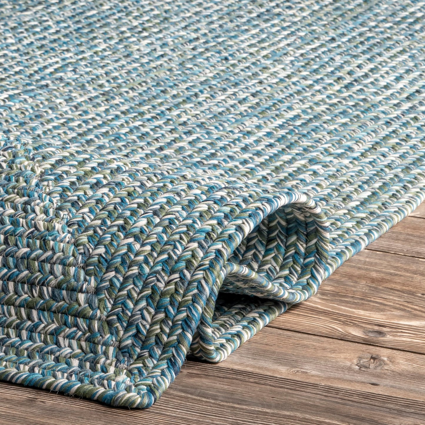 nuLOOM 3' x 5' Solid Hand Braided Indoor/Outdoor Area Rug, Pet-Friendly, High Traffic, Weather Resistant, for Patio, Balcony, Bedroom, Living Room, Dining Room, Wynn Aqua