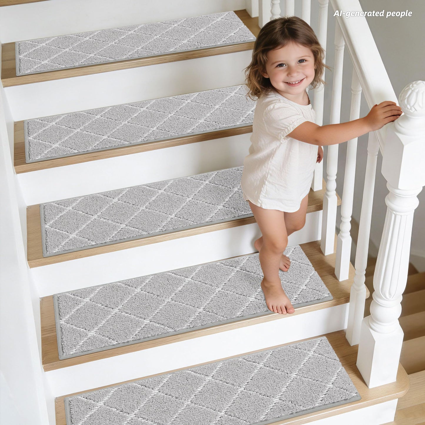 BEQHAUSE Stair Treads 15 Pack Self-Adhesive Stair Mats 28inX9in Stair Treads for Wooden Steps Non-Slip Stair Grips Polyester Soft Edging Stair Rugs Grey Stair Runner