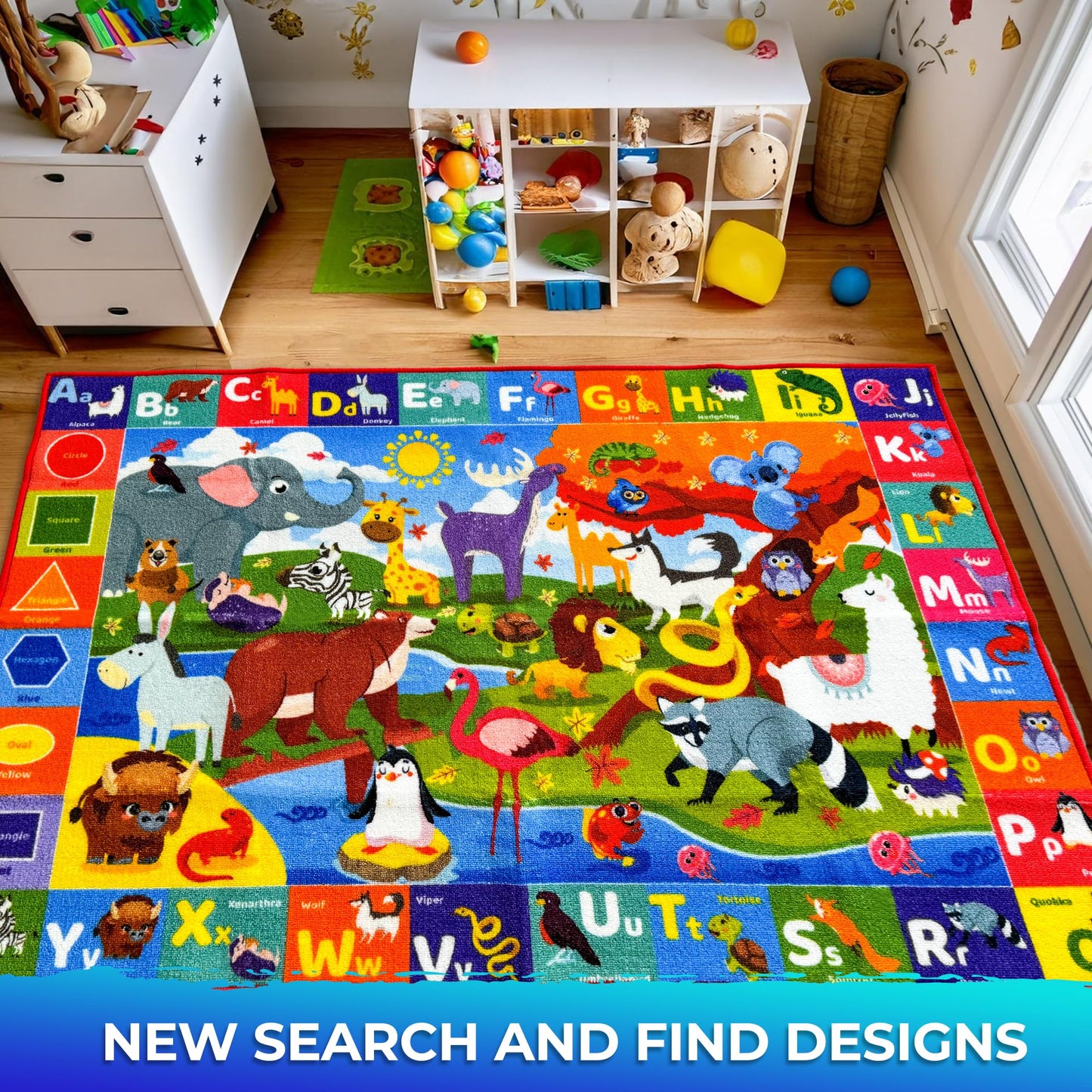 QUOKKA Classroom Rug for Kids - 79x60 ABC Rugs for Playroom - Alphabet Learning Area Rug for Bedroom - Ocean Toddler Rug for Boys and Girls - Carpet for Kids Room