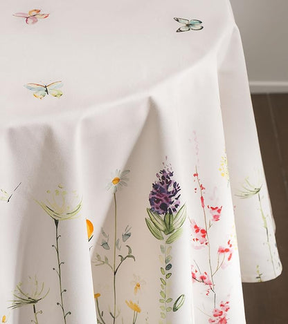 Maison d' Hermine Table Cloth Round Table 100% Cotton 69 Inches Tablecloth Reusable Decorative Everyday Use for Dining Room, Farmhouse, Home, Party, Festive & Wedding Spring Summer - Botanical Fresh