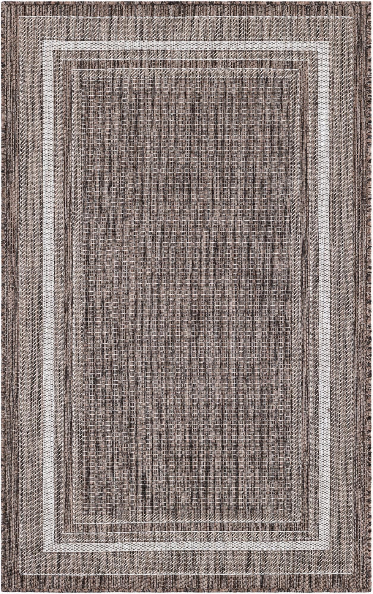 Unique Loom Outdoor Border Collection Area Rug - Soft Border (3' 3" x 5' 3" Rectangle Brown/Ivory)