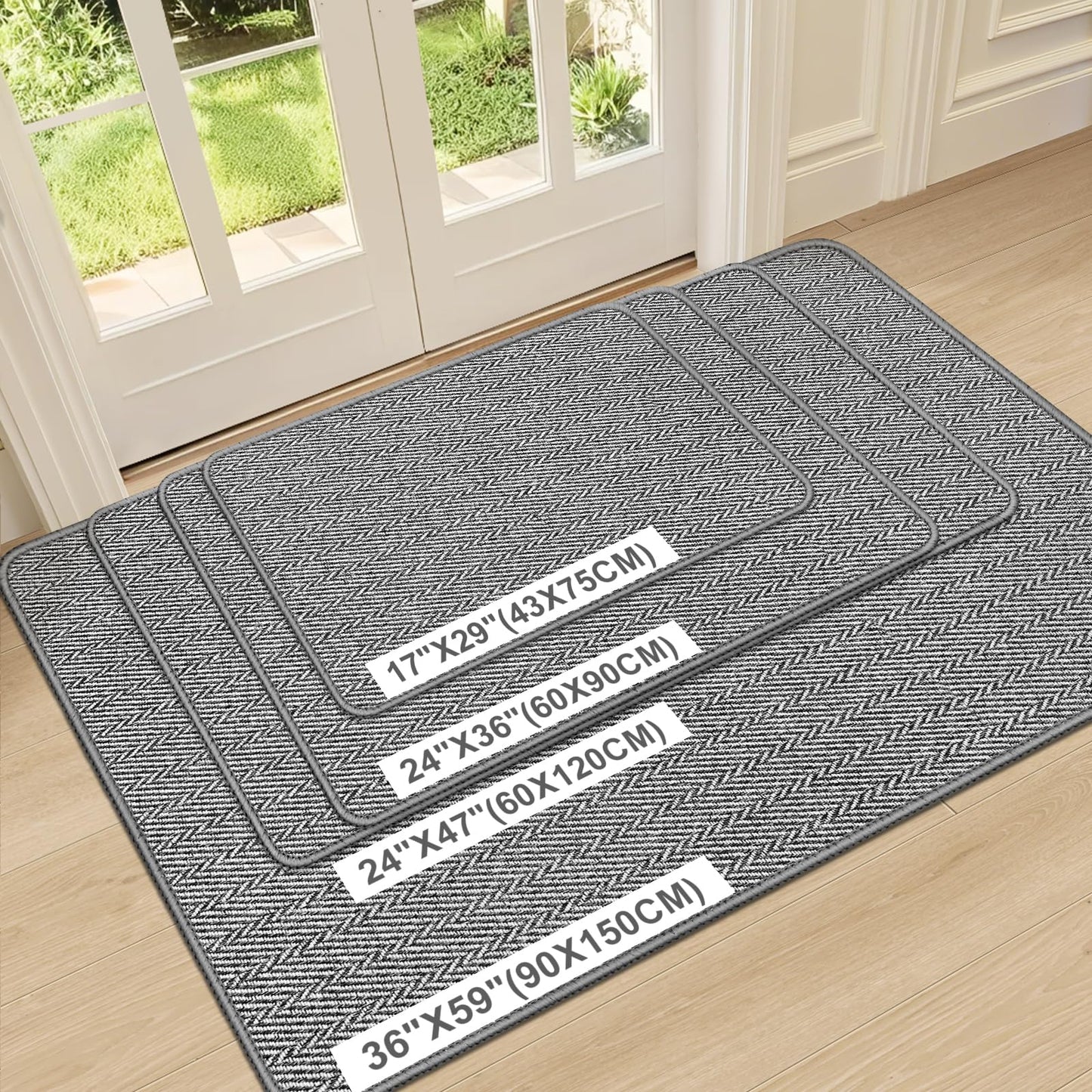 BEISIFLOOR Ultra Thin Door Mat Indoor Entrance 17"x29", Low-Profile Indoor Door Mat, Non Slip Entry Mat Rubber Backing Unique Herringbone Design Inside Doormat Dirt Trapper Entryway Mats, Grey