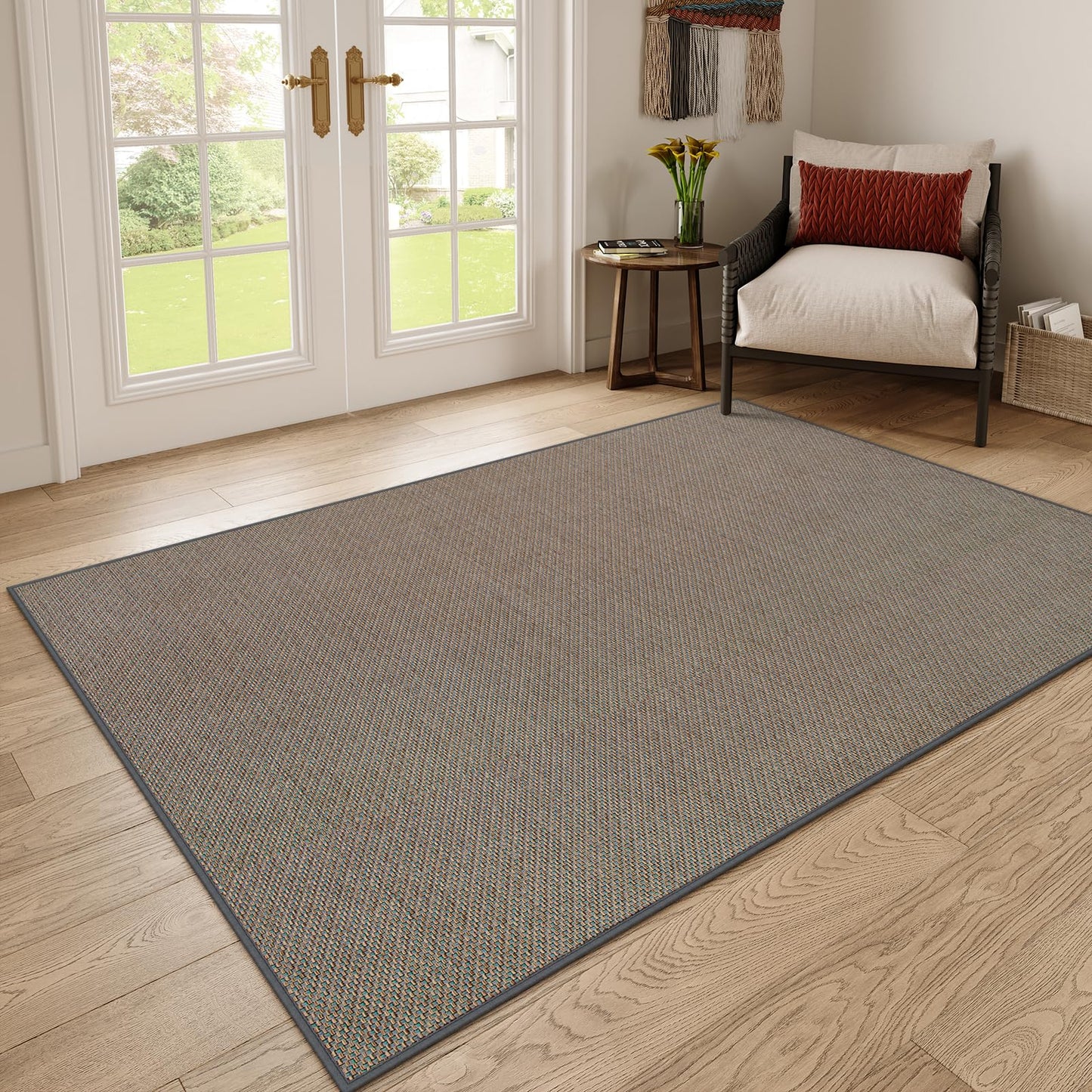 Lahome Noe Farmhouse Living Room Rug, 5x8 Washable Rugs for Bedroom Aesthetic Neutral Large Carpet, Grey Dining Room Non Slip Stain Resistant Floor Carpet for Office Entryway