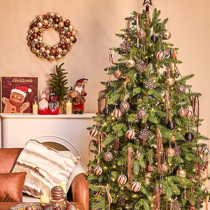 JORNOY Christmas Balls Ornaments, 30ct Shatterproof Xmas Tree Decorations, Hanging Bulbs Baubles Set with String for Holiday Home Party Decor, 2.36 inch/60mm, Brown Gold